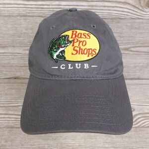 BASS PRO SHOPS CLUB LOGO GREY ADJUSTABLE STRAPBACK BASEBALL HAT CAP